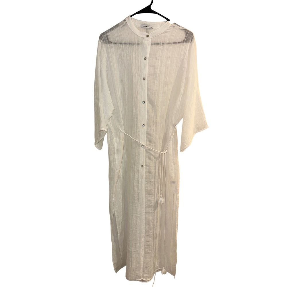 Robin Piccone White Maxi Dress Cover Up Button‎ Down w/ Belt Beach Resort